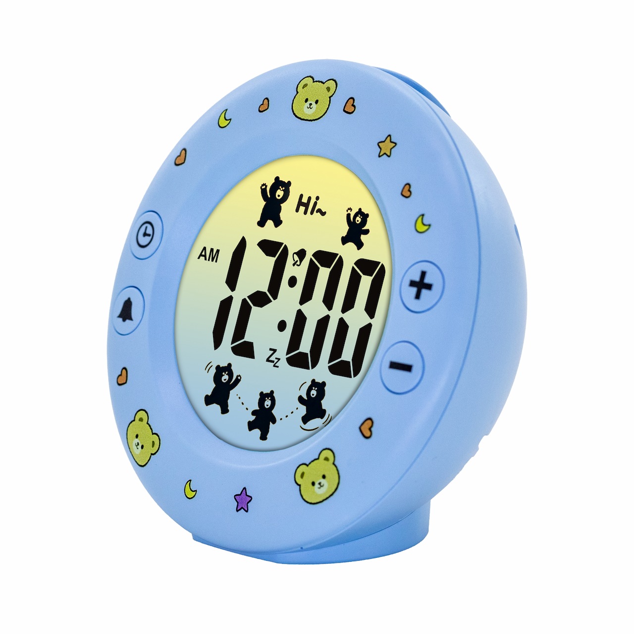 Round children digital alarm clock with support stand
