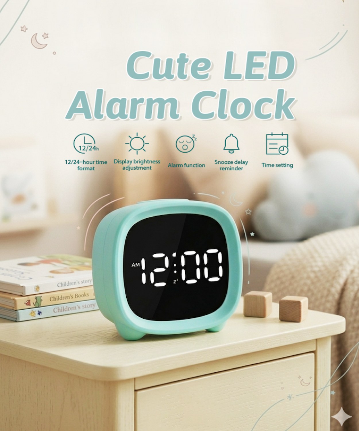 Cute Square Rounded LED Alarm Clock