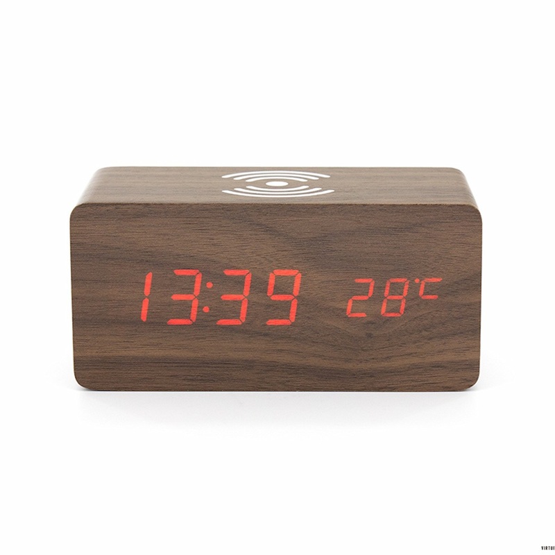 Wood Digital Alarm Clock With Wireless Charging