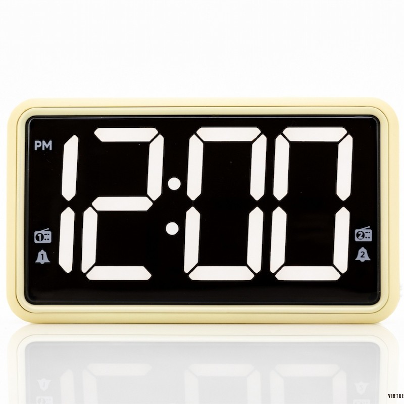Minimalist Rectangular LED Digital Alarm Clock, Large Number Display Bedroom Desk Clock With FM Radio Dual Alarms Snooze Adjustable Brightness